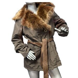 ⭐️ Danier Fur-Trim Khaki Green Winter Jacket